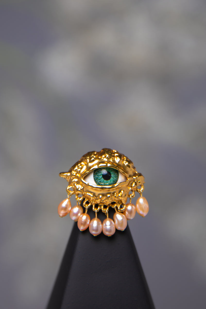 [Tears of the Muse] Surrealist Eye &amp; Pearl Fringe Ring