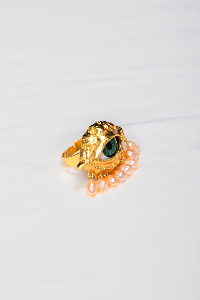 [Tears of the Muse] Surrealist Eye &amp; Pearl Fringe Ring