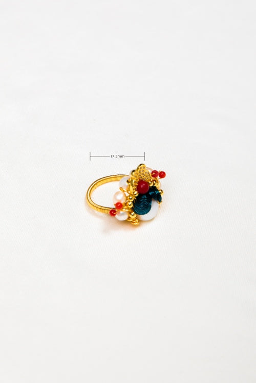 【Dream of the Opera】 Chinoiserie Hand-Woven Pearl Crown Ring