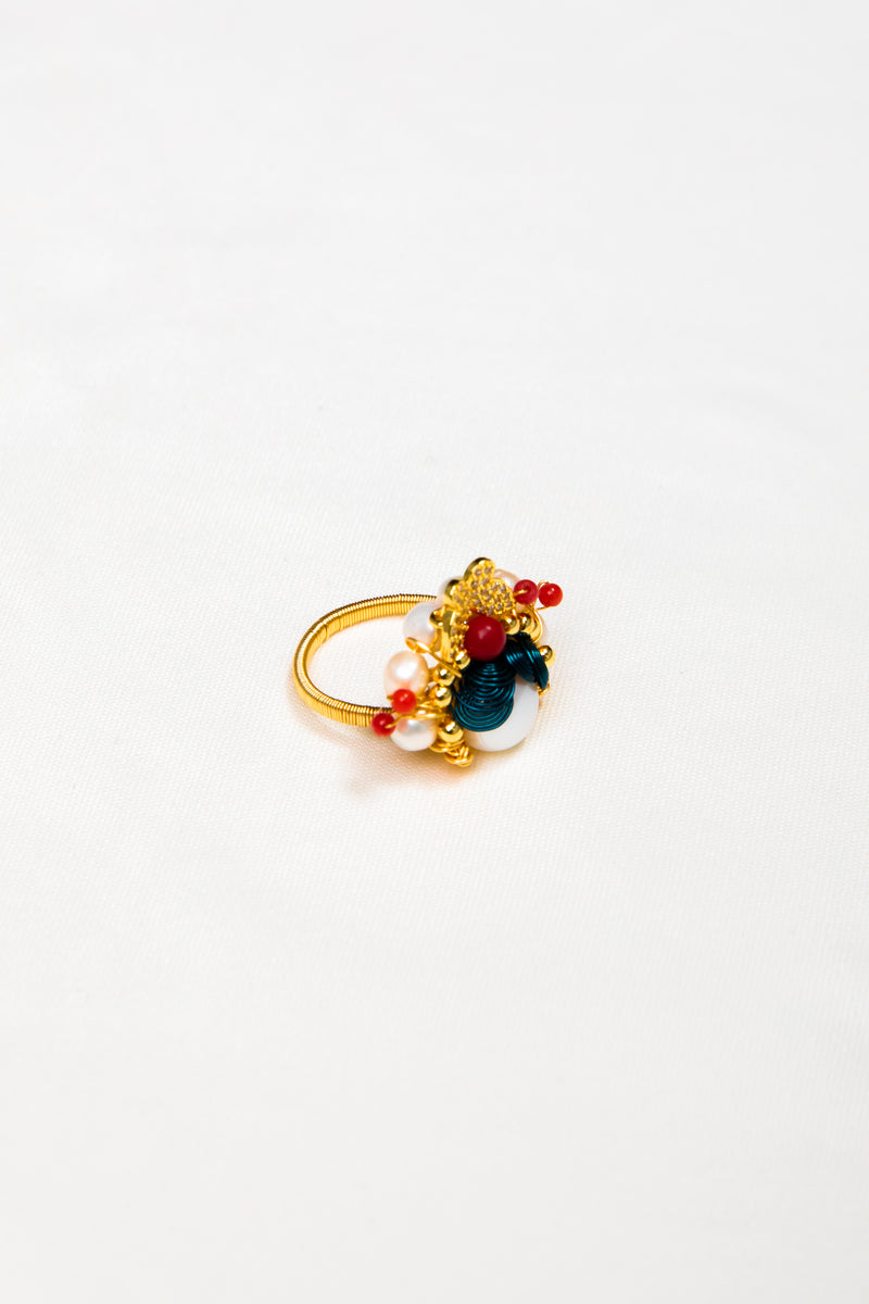 【Dream of the Opera】 Chinoiserie Hand-Woven Pearl Crown Ring