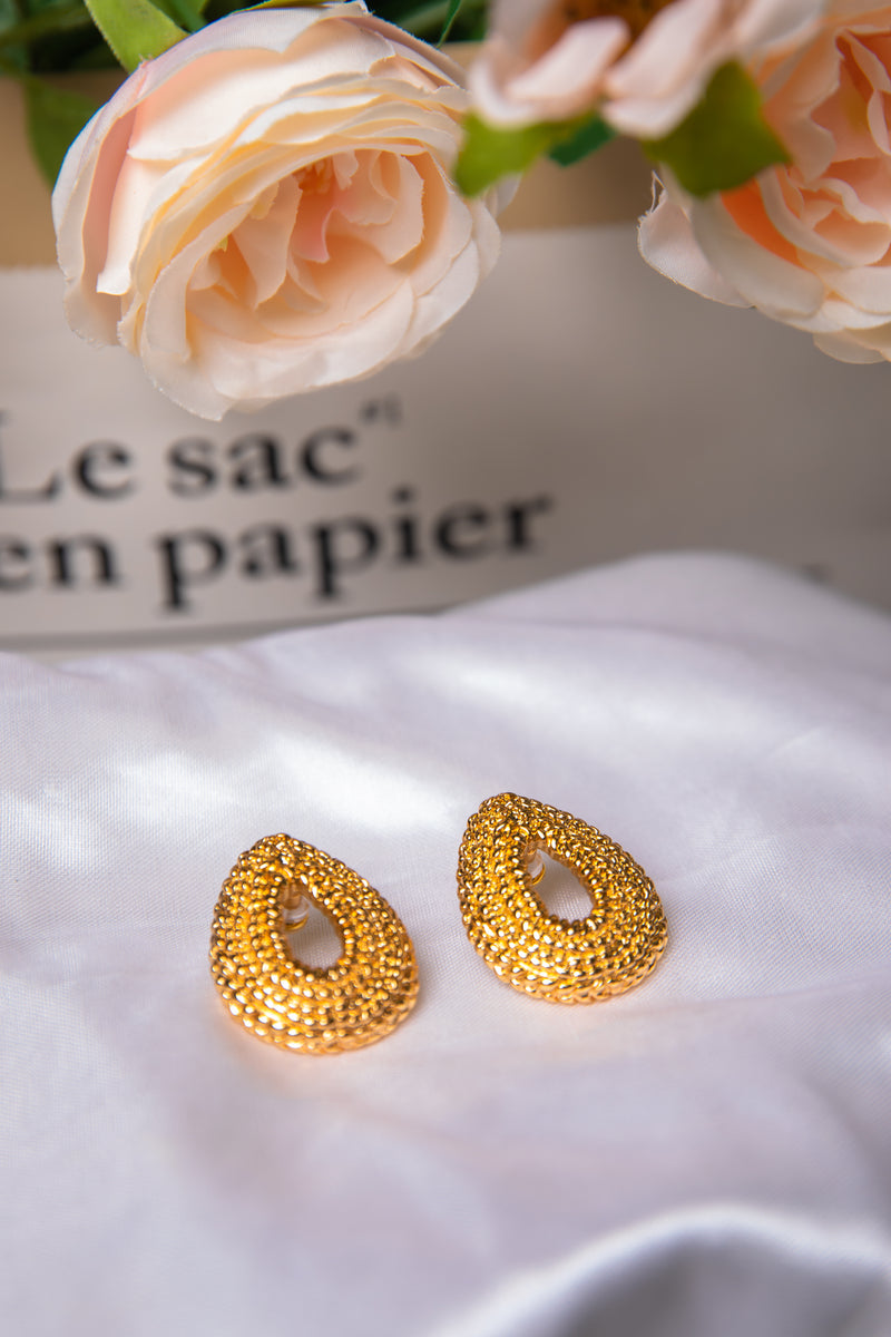 Stellar Embrace | Textured 18K Gold-Plated Hollow Teardrop Earrings