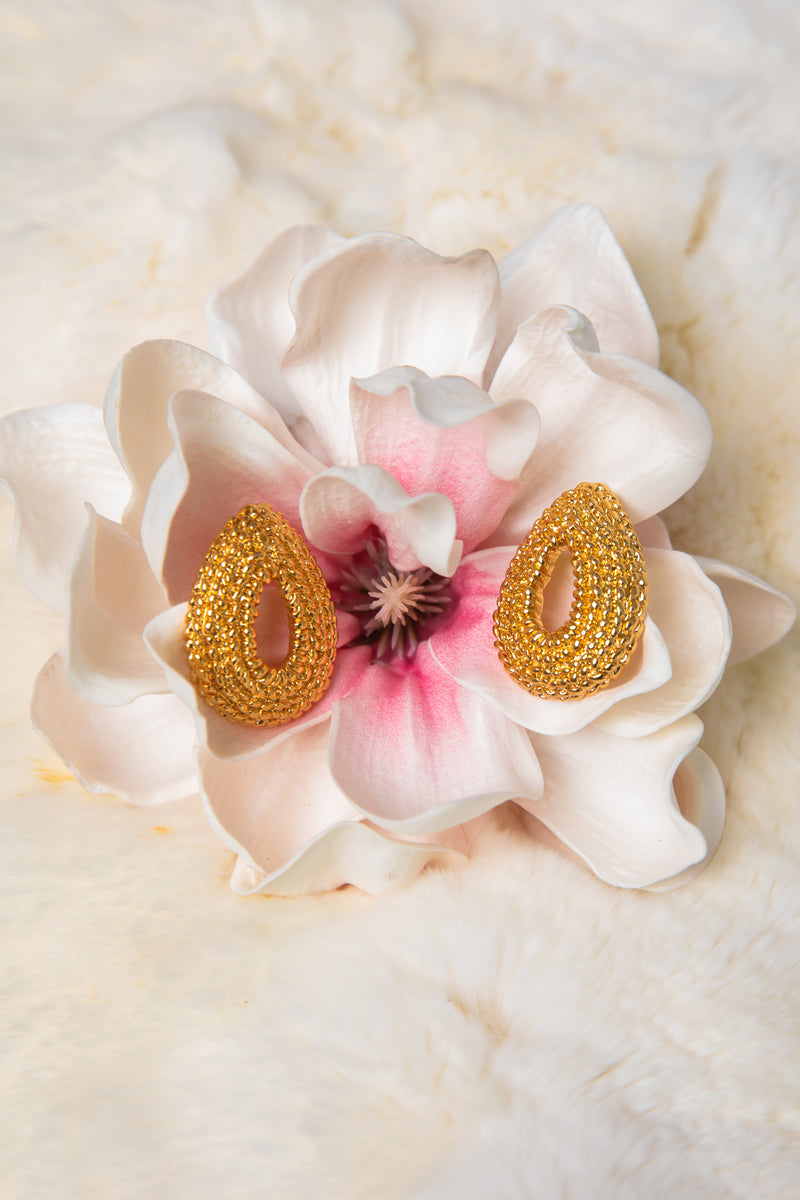 Stellar Embrace | Textured 18K Gold-Plated Hollow Teardrop Earrings