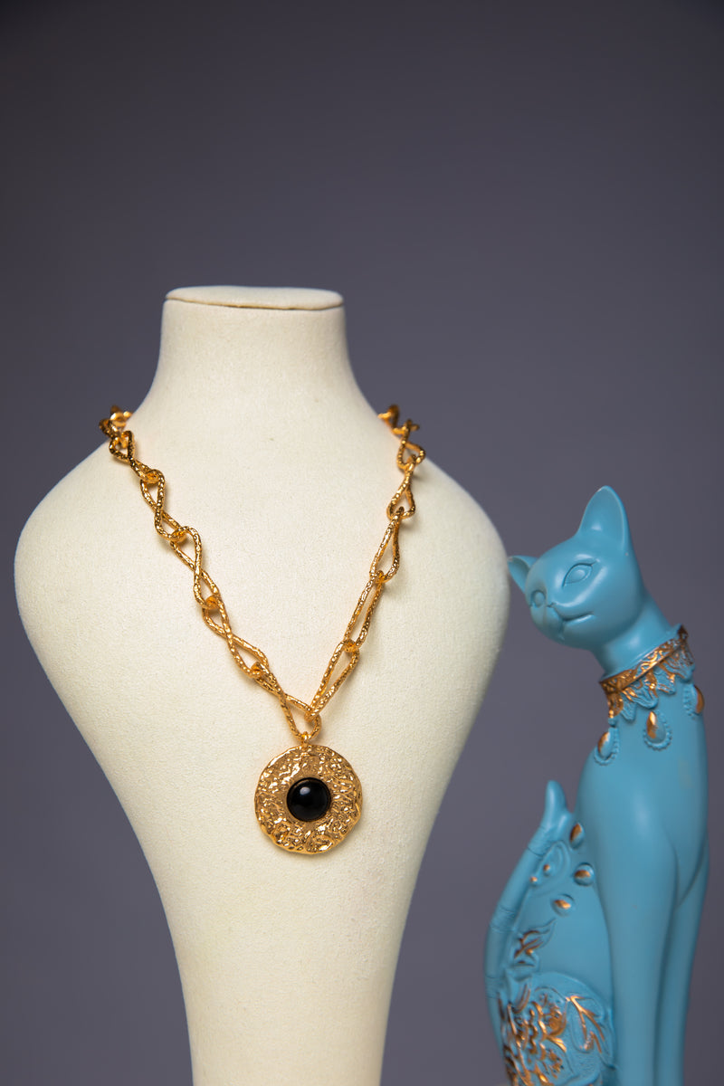 Eclipse Talisman | Vintage Hammered Gold & Black Onyx Necklace