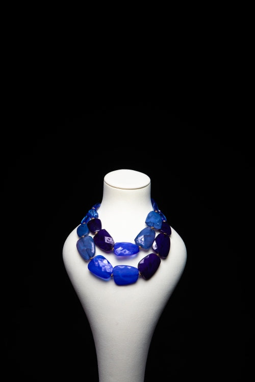The Midnight Sapphire | Double-Layer Faceted Resin Statement Necklace