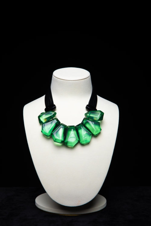 The Emerald Illusion | Geometric Resin Statement Necklace