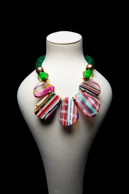 The Candy Kaleidoscope | Retro Striped Resin Statement Necklace