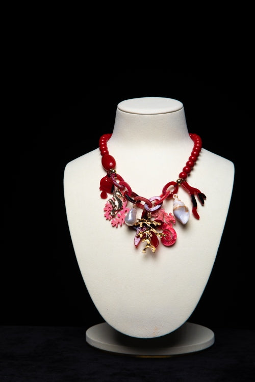 Crimson Lagoon | Nautical Resin & Charm Statement Necklace