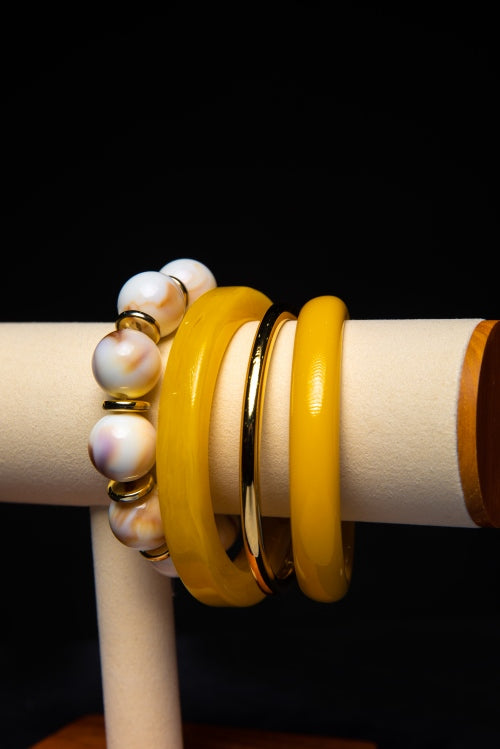 Sun-Drenched | Stacked Resin & Gold Bangle Set