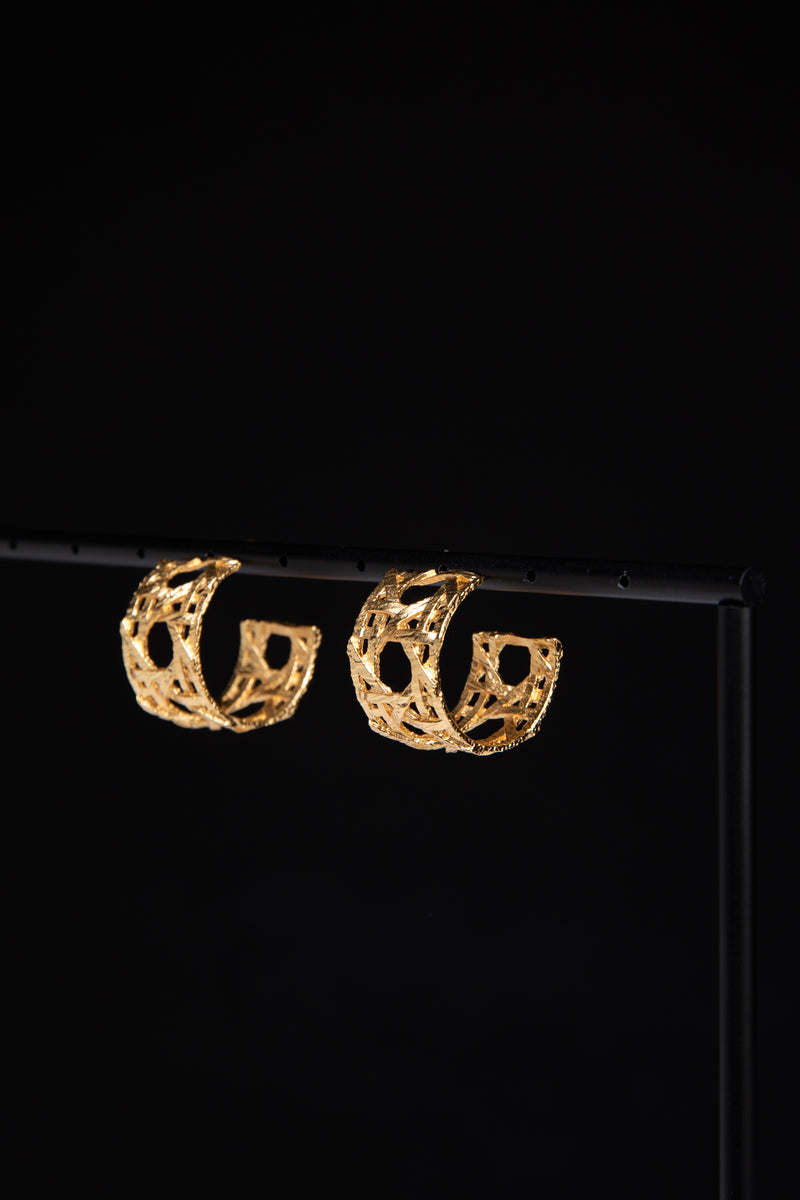 Sylvan Lattice | Textured 18K Gold-Plated Openwork Hoop Earrings