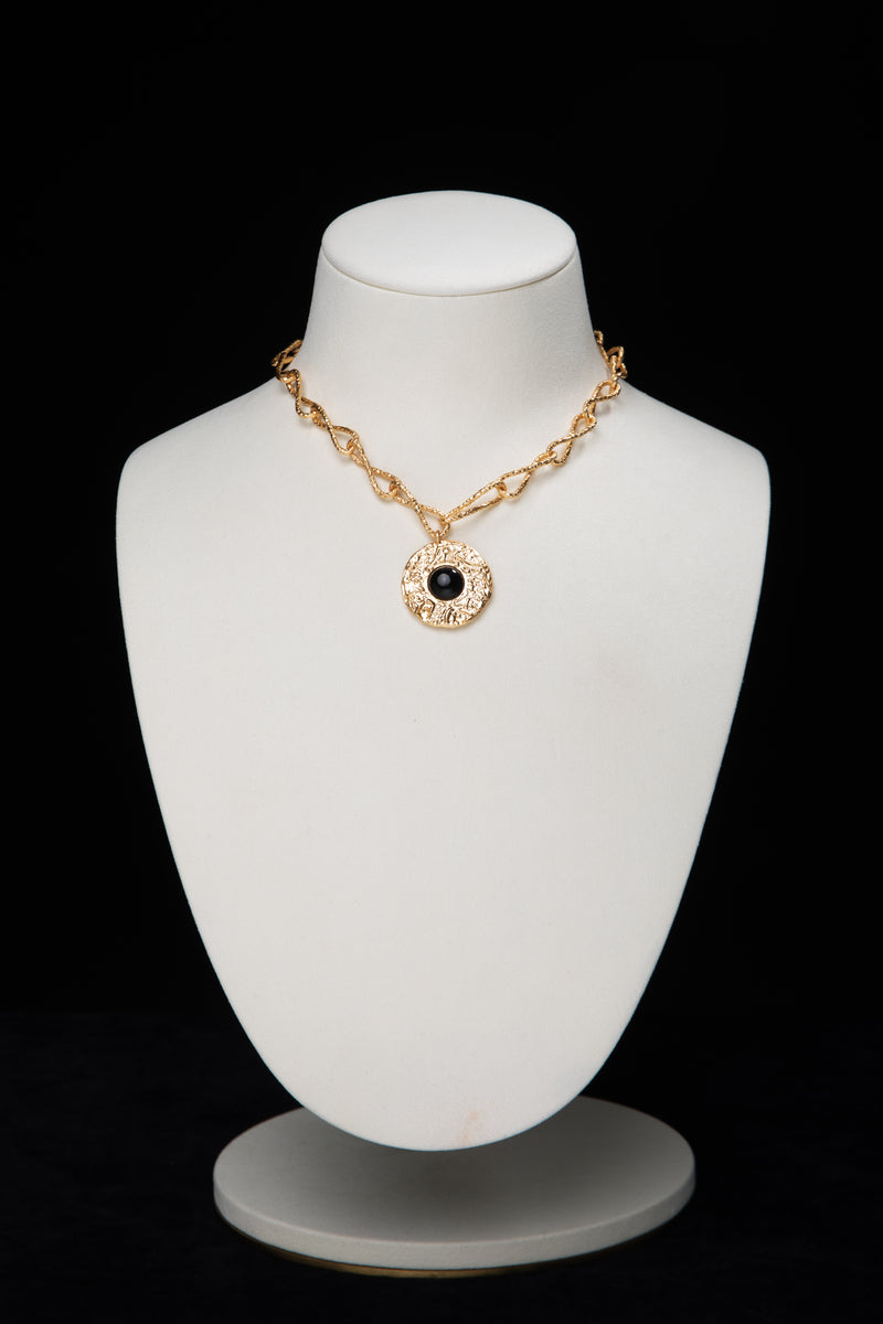 Eclipse Talisman | Vintage Hammered Gold & Black Onyx Necklace