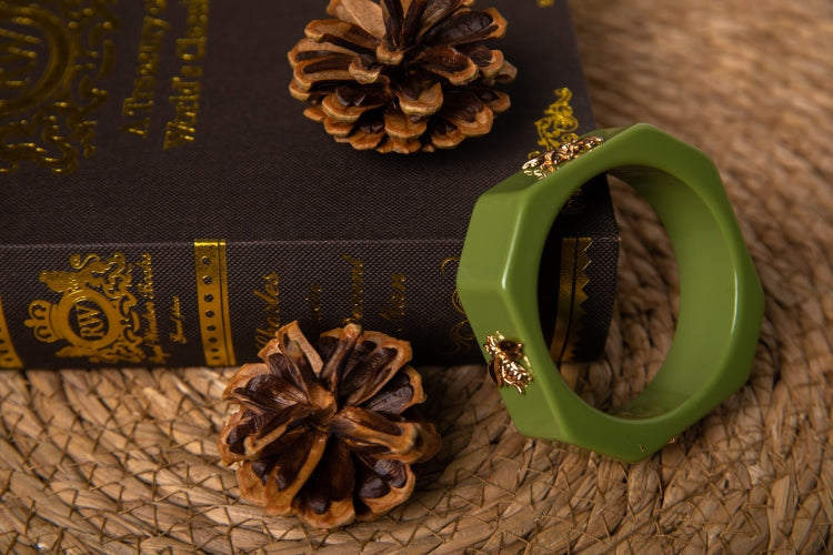 The Queen Bee | Vintage Olive Green Geometric Resin Bangle