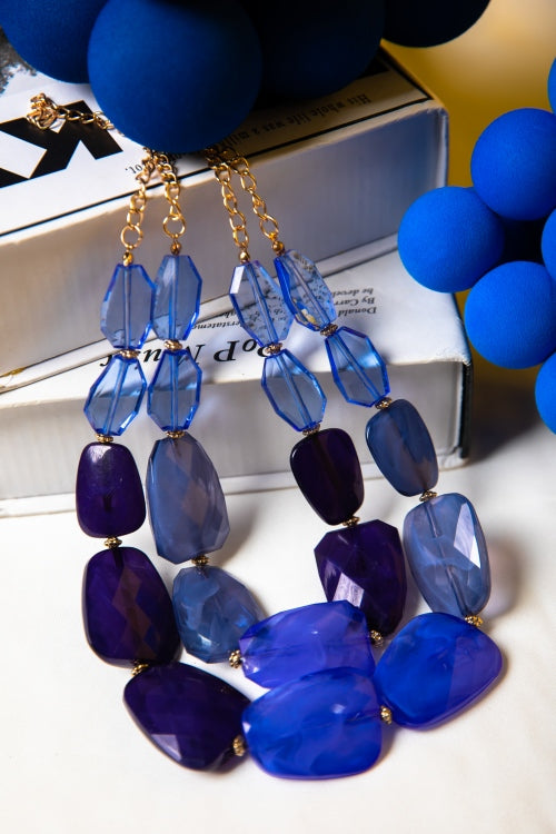 The Midnight Sapphire | Double-Layer Faceted Resin Statement Necklace
