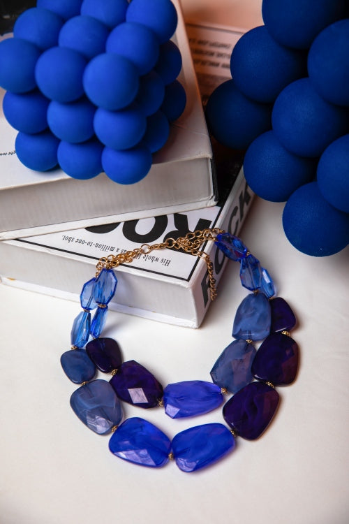 The Midnight Sapphire | Double-Layer Faceted Resin Statement Necklace
