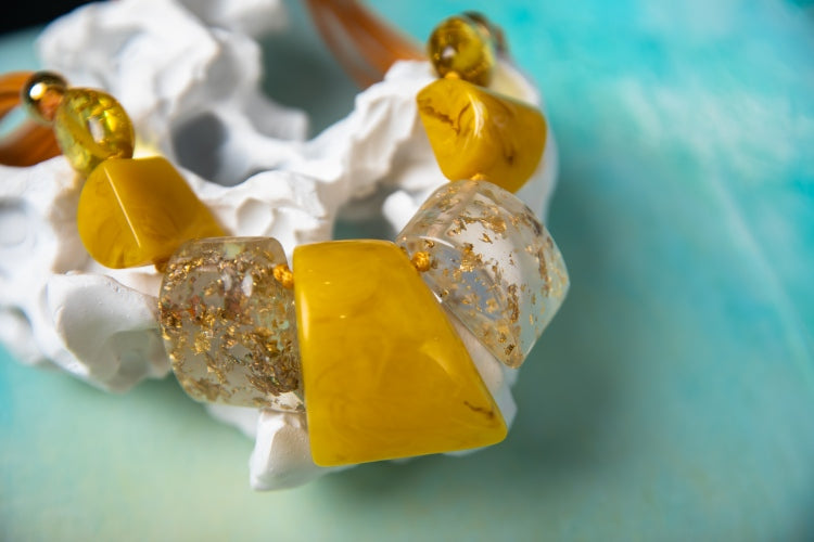 The Golden Illusion | Geometric Resin Statement Necklace