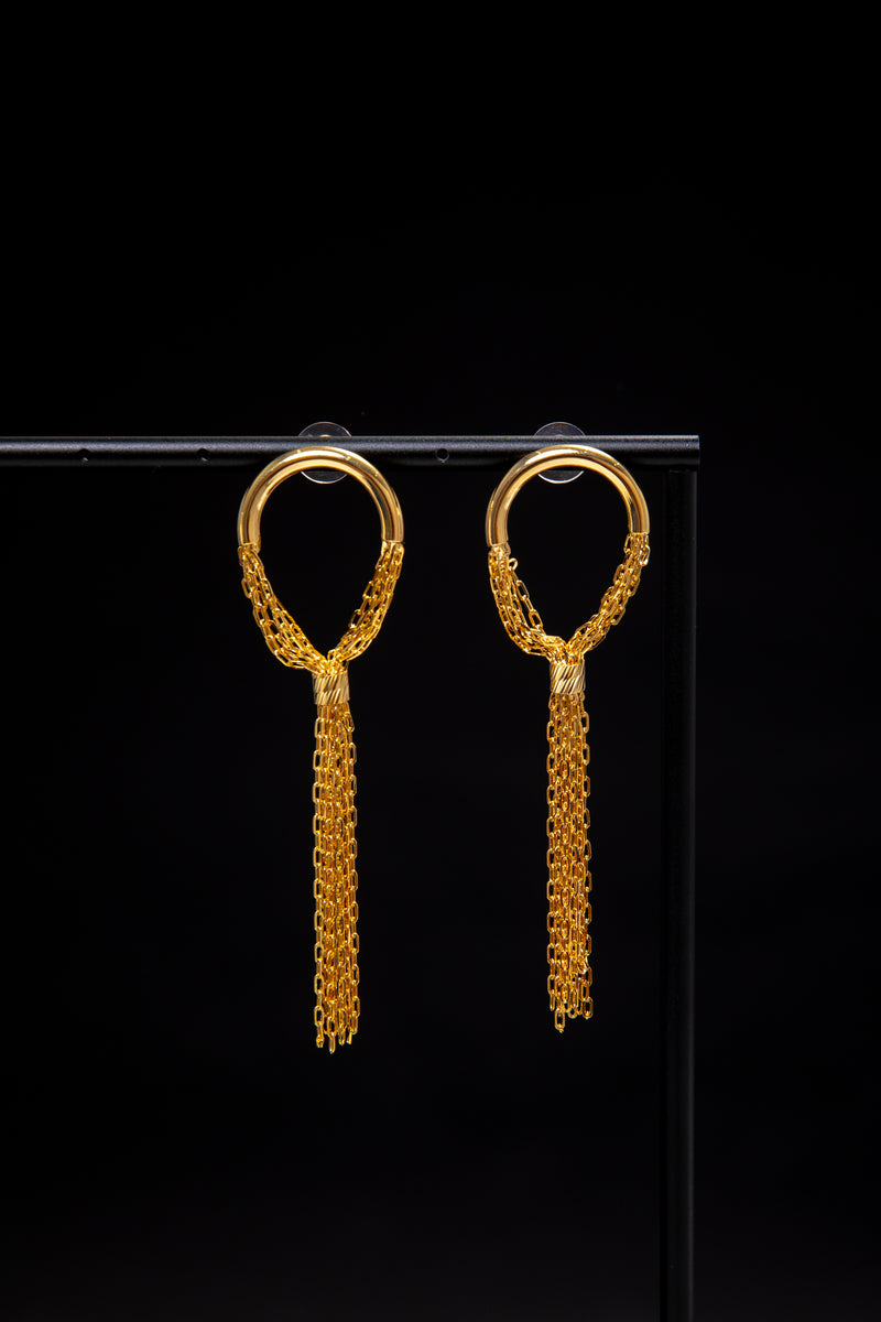 Cascading Light | Minimalist Hoop & Tassel Drop Earrings