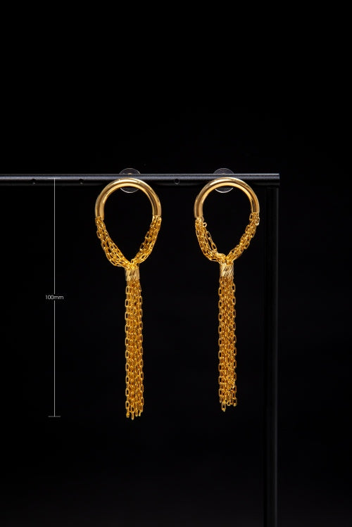 Cascading Light | Minimalist Hoop & Tassel Drop Earrings