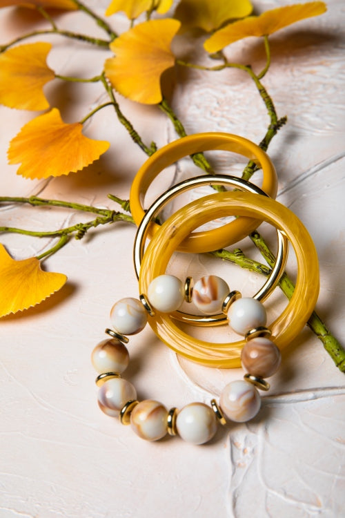 Sun-Drenched | Stacked Resin & Gold Bangle Set