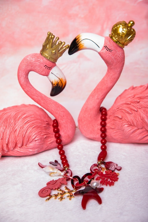Crimson Lagoon | Nautical Resin & Charm Statement Necklace