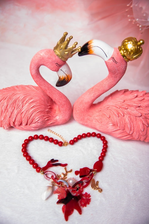 Crimson Lagoon | Nautical Resin & Charm Statement Necklace
