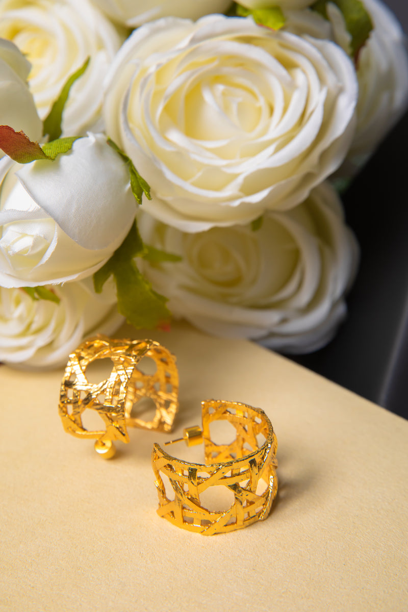 Sylvan Lattice | Textured 18K Gold-Plated Openwork Hoop Earrings