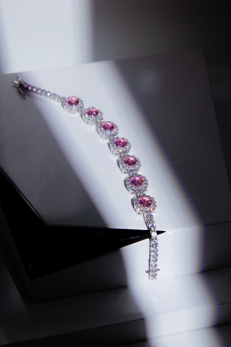 Sakura Galaxy | Pink Lab-Grown Gemstone 925 Silver Halo Bracelet