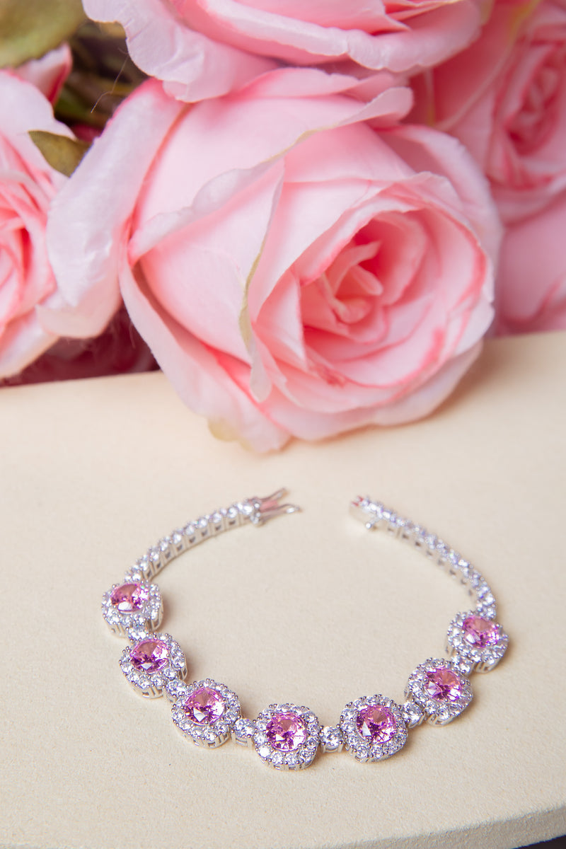 Sakura Galaxy | Pink Lab-Grown Gemstone 925 Silver Halo Bracelet