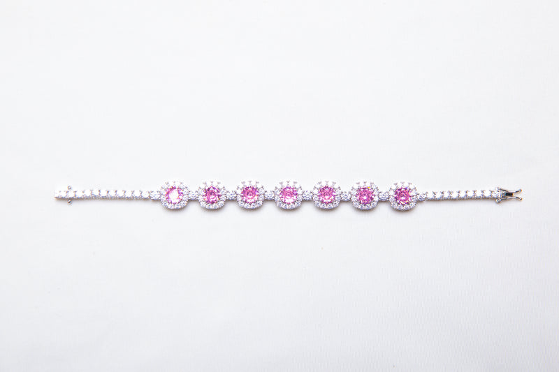 Sakura Galaxy | Pink Lab-Grown Gemstone 925 Silver Halo Bracelet
