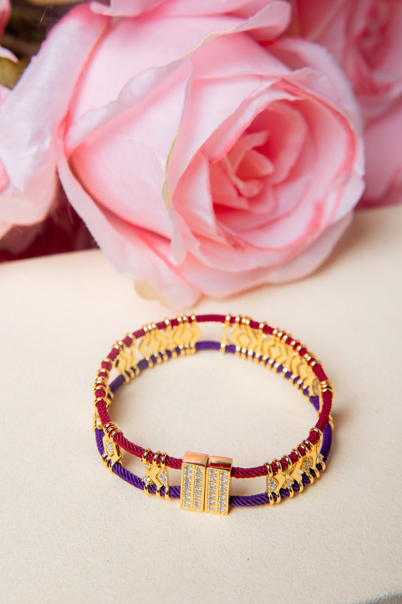 [Celestial Tracks] 18K Gold-Plated Hand-Woven Geometric Cord Bracelet