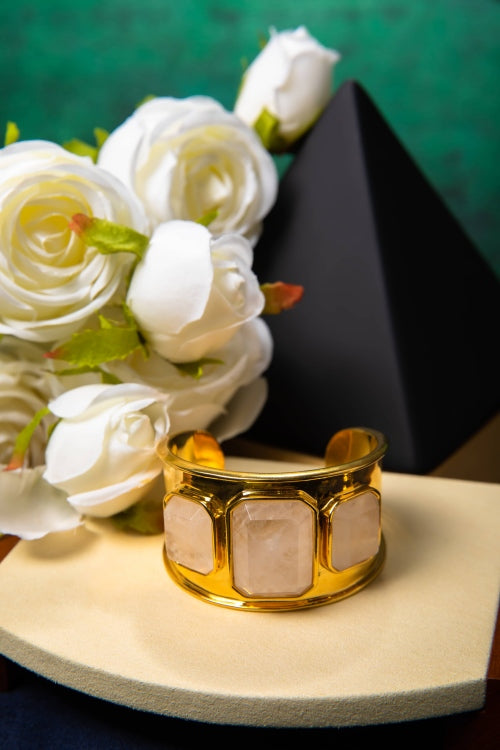 [Shield of Dawn] Natural White Crystal 18K Gold Plated Cuff