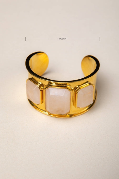 [Shield of Dawn] Natural White Crystal 18K Gold Plated Cuff