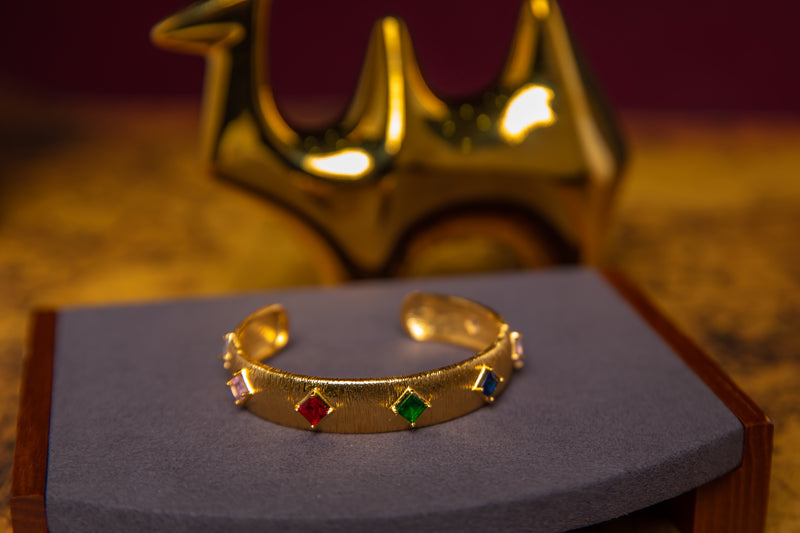 Byzantine Rhapsody | Vintage Brushed Gold Multi-Gem Cuff