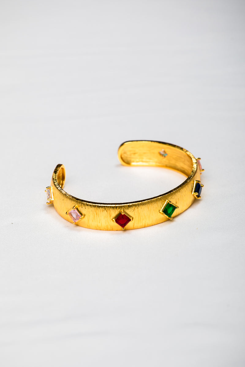 Byzantine Rhapsody | Vintage Brushed Gold Multi-Gem Cuff