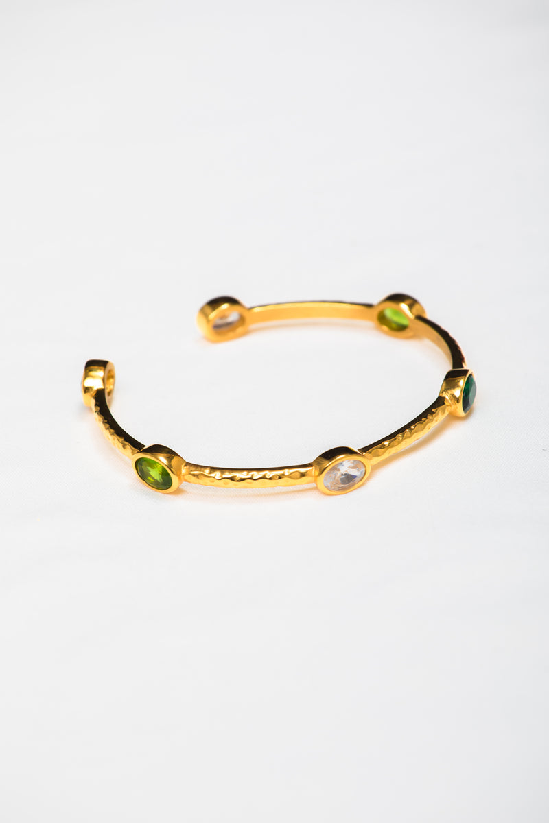 Emerald Oasis | Vintage Hammered Gemstone Cuff
