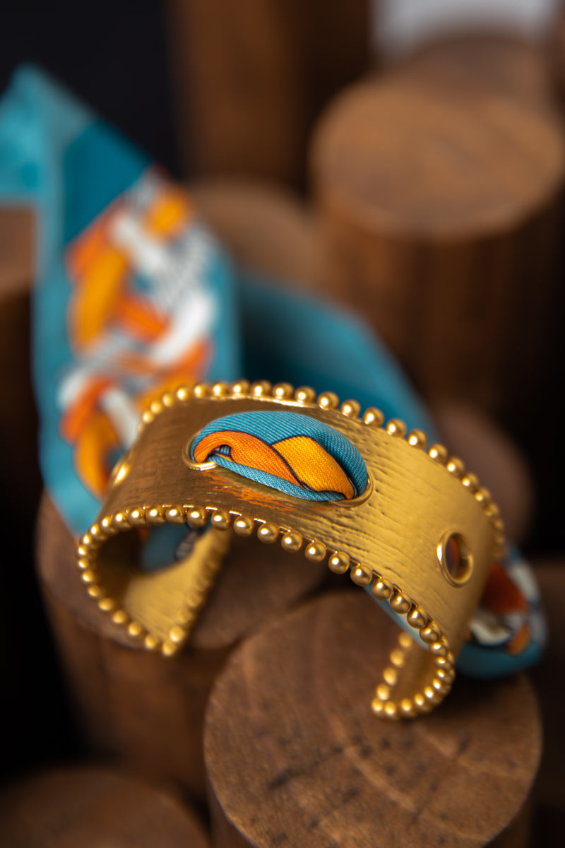 [Gilded Silk Reverie] Vintage Woven Silk & Gold Cuff Bracelet