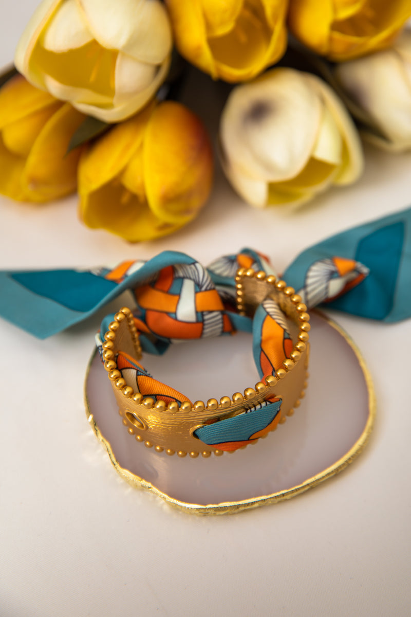 [Gilded Silk Reverie] Vintage Woven Silk & Gold Cuff Bracelet