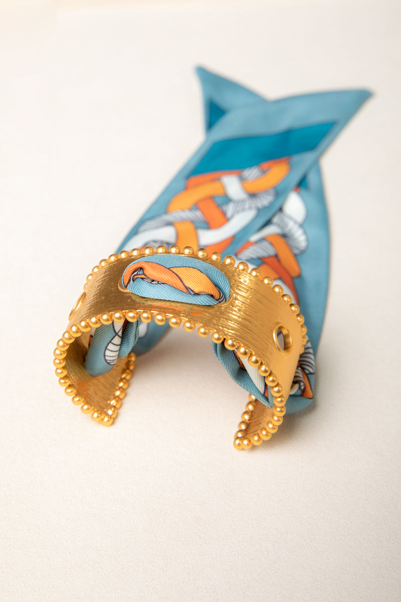 [Gilded Silk Reverie] Vintage Woven Silk & Gold Cuff Bracelet