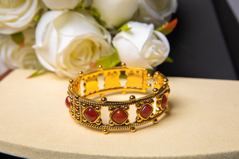 Byzantine Crown | Vintage Openwork Ruby Red Bangle