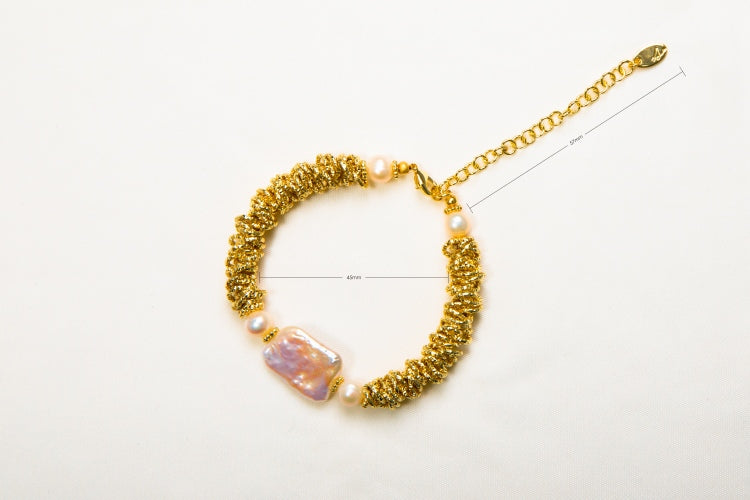 Gilded Lava | Vintage Hand-Textured 18K Gold Spiral & Baroque Pearl Bracelet