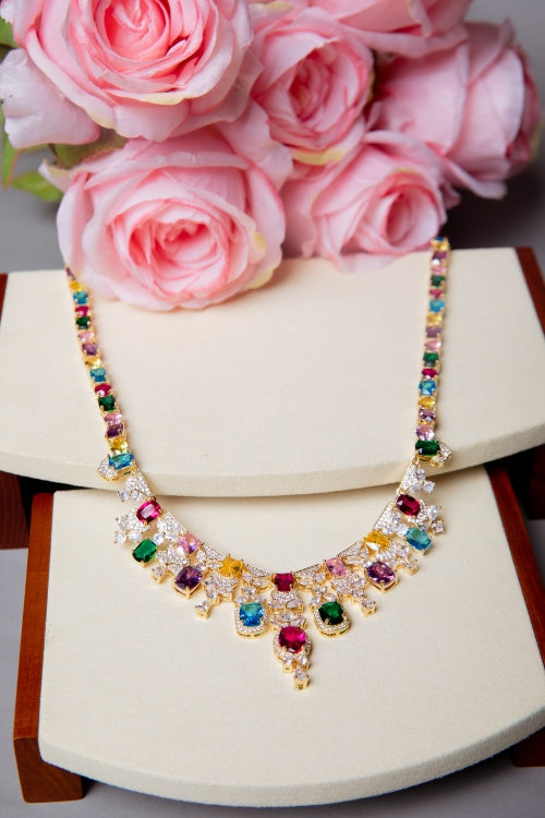 The Regal Kaleidoscope | V-Shaped Color Crystal Statement Collar