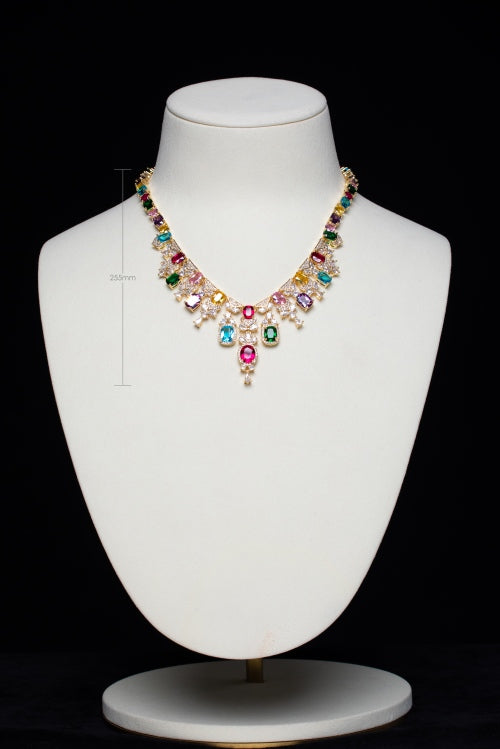 The Regal Kaleidoscope | V-Shaped Color Crystal Statement Collar