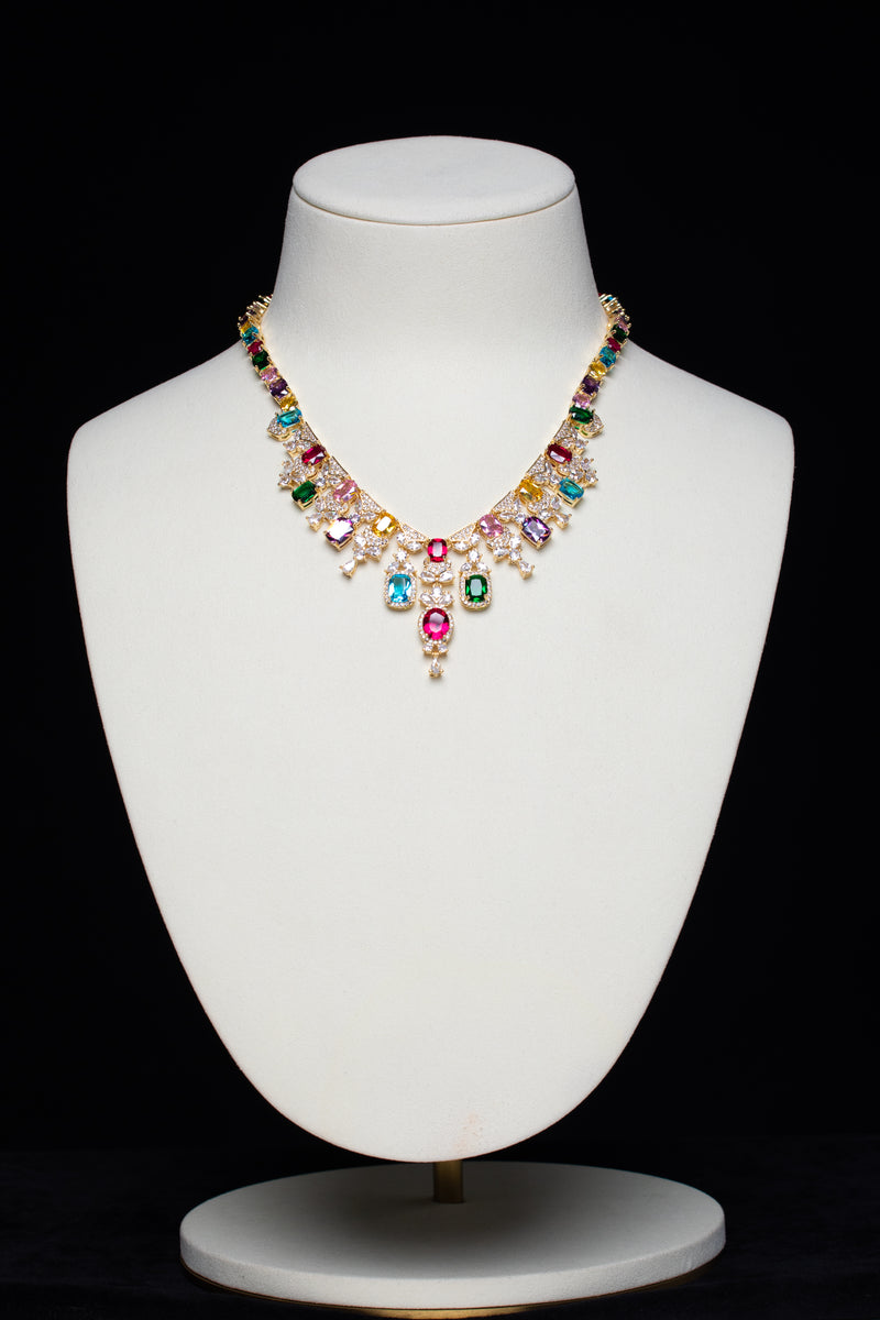 The Regal Kaleidoscope | V-Shaped Color Crystal Statement Collar