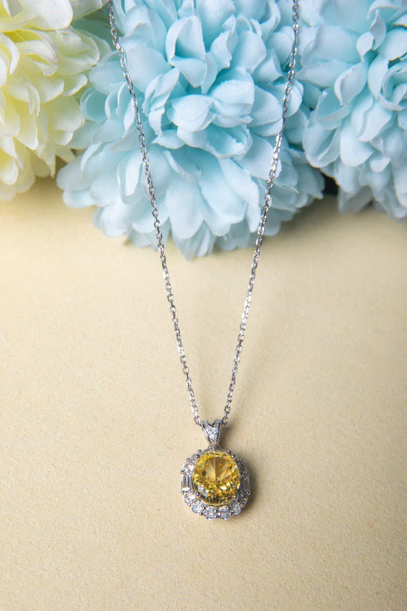 [Kiss of Dawn] Oval Halo Canary Yellow Lab-Grown Gemstone Necklace