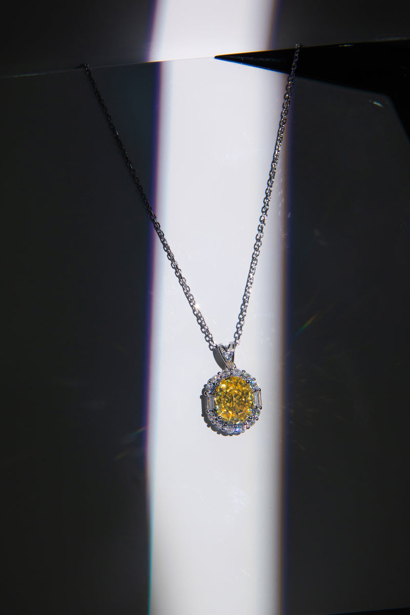 [Kiss of Dawn] Oval Halo Canary Yellow Lab-Grown Gemstone Necklace