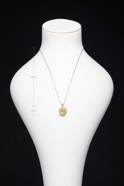 [Kiss of Dawn] Oval Halo Canary Yellow Lab-Grown Gemstone Necklace