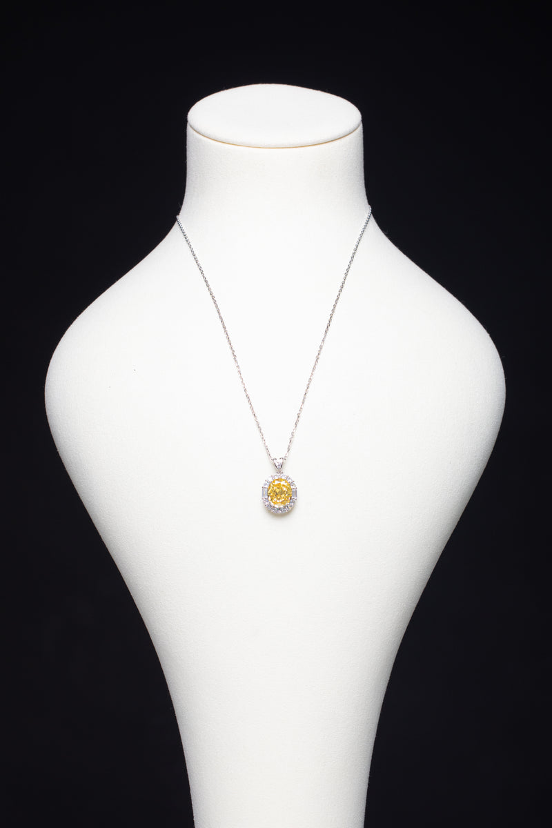 [Kiss of Dawn] Oval Halo Canary Yellow Lab-Grown Gemstone Necklace