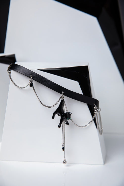 Midnight Feline | Dark Coquette Leather & Resin Cat Choker