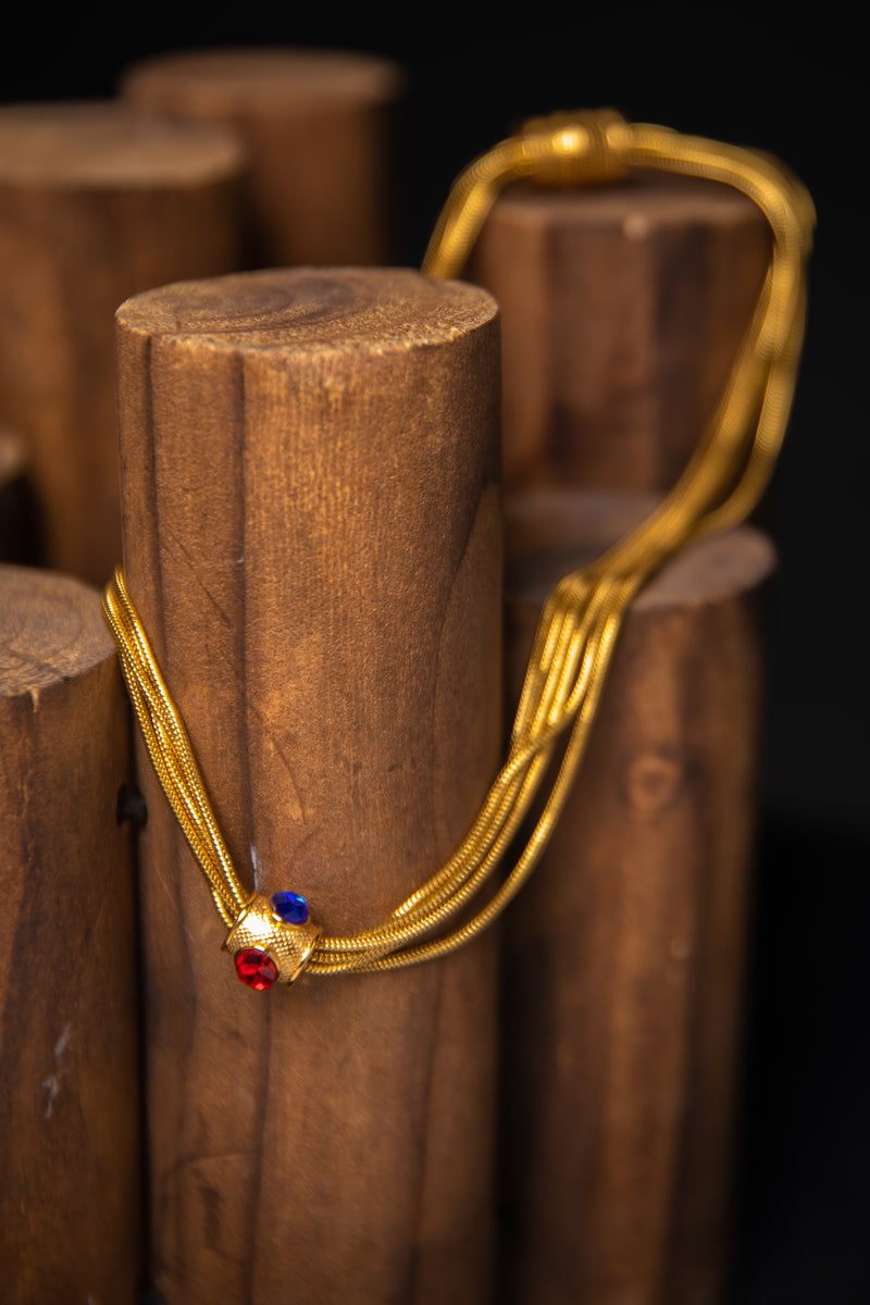 Crimson & Azure Orbit | Vintage Multi-Strand 18K Gold-Plated Gemstone Collar Necklace