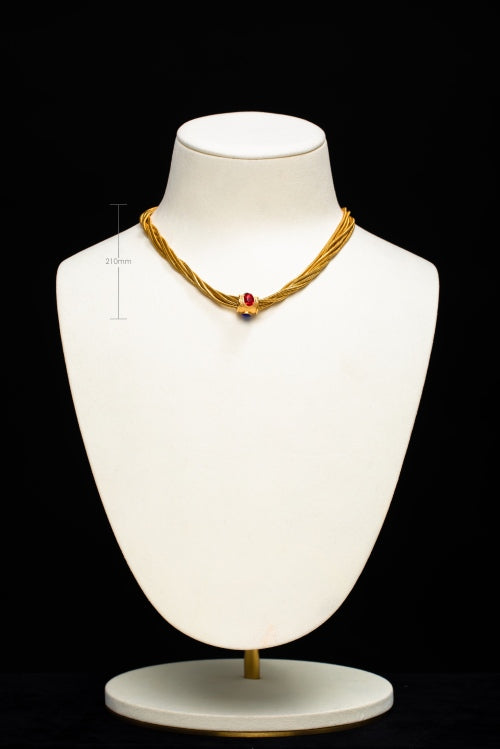 Crimson & Azure Orbit | Vintage Multi-Strand 18K Gold-Plated Gemstone Collar Necklace