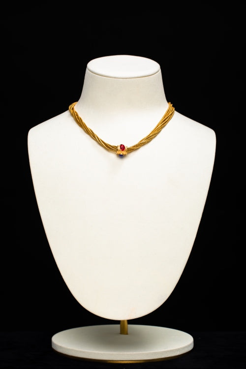 Crimson & Azure Orbit | Vintage Multi-Strand 18K Gold-Plated Gemstone Collar Necklace