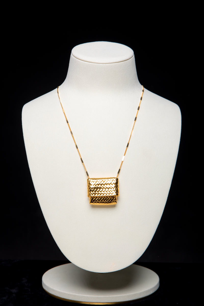 Golden Weave | Vintage Geometric Woven Pendant Necklace